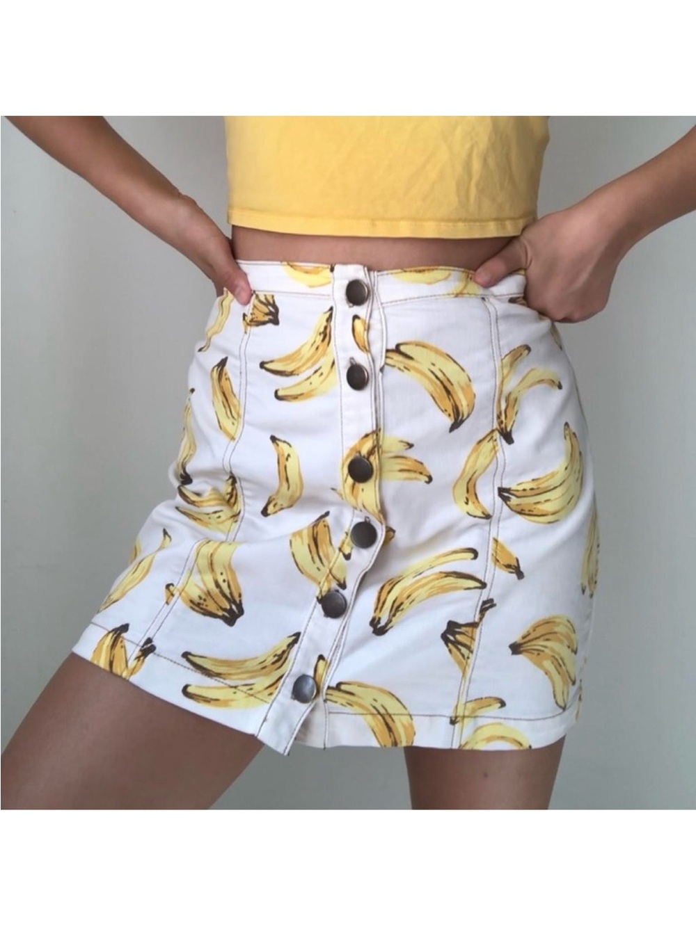 Urban Outfitters White Banana Print Button-Front Mini Skirt